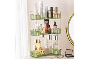 shuang qing 3-Tier Corner Bathroom Counter Organizer – Classic Storage Shelf for Makeup, Perfume & Toiletries, Space-Saving Countertop Tray Fits Bathroom, Dresser, Kitchen (Sage Green)