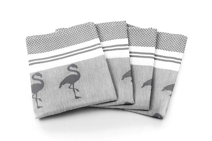 myHomery Geschirrhandtücher mit modernen Motiven im praktischen 4er Set aus 100% Baumwolle Flamingo - Anthrazit | 4er-Set - 5