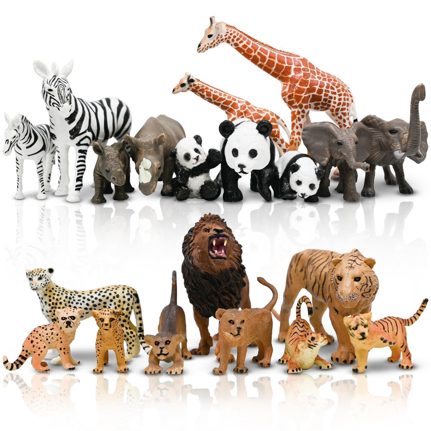 Kimicare 20PCS Safari Animals Figures Toys, Realistic Plastic Animals Figurines, African Zoo Wild Jungle Animals Playset with Elephant Giraffe Lion Tiger, Birthday Gifts Christmas Stocking Stuffers