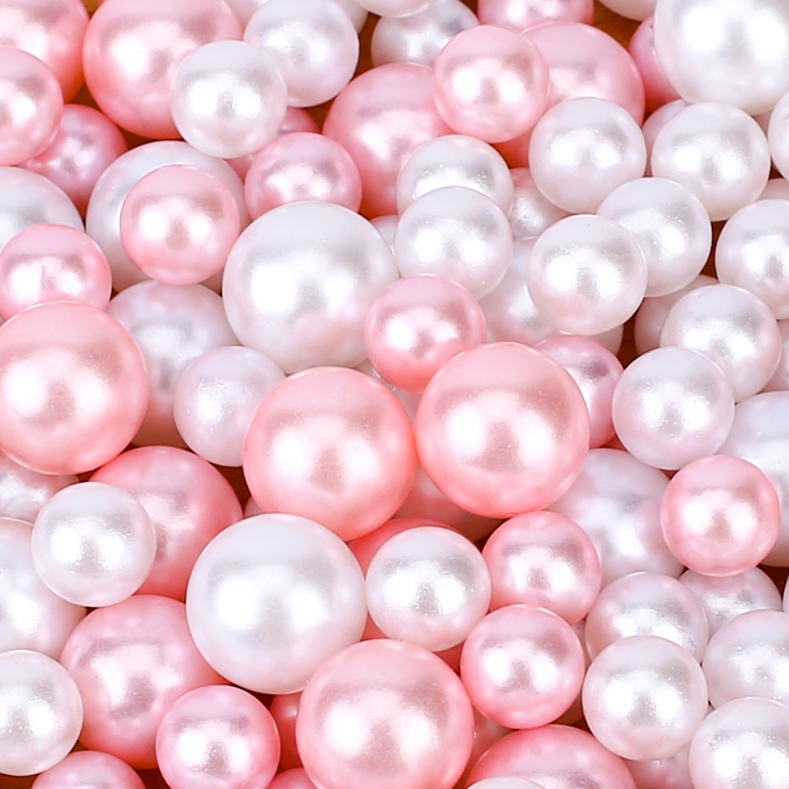 140 Piece Fake Pearl Beads - Floating Small Pearls for Brush Holder, Vase Filler - Round White Pink Beads, No Hole - 10/14mm