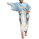 Ptorlio Sexy African Dresses Attire for Women V Neck Floral Pleated Midi Dress Plus Size