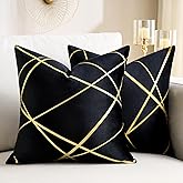 ExlizonDeco Black Velvet Decorative Throw Pillow Covers 18x18 Modern Luxury Bronzing Printed Pillowcase Black and Gold Throw Pillows Soft Cushion Cover for Sofa Couch Bed Living Room Car Home Decor