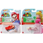 Hot Wheels Super Mario Character Cars Set of 2, Mario &amp; Princess Peach | 1:64 Scale, Ages 3+, Die-cast Cars