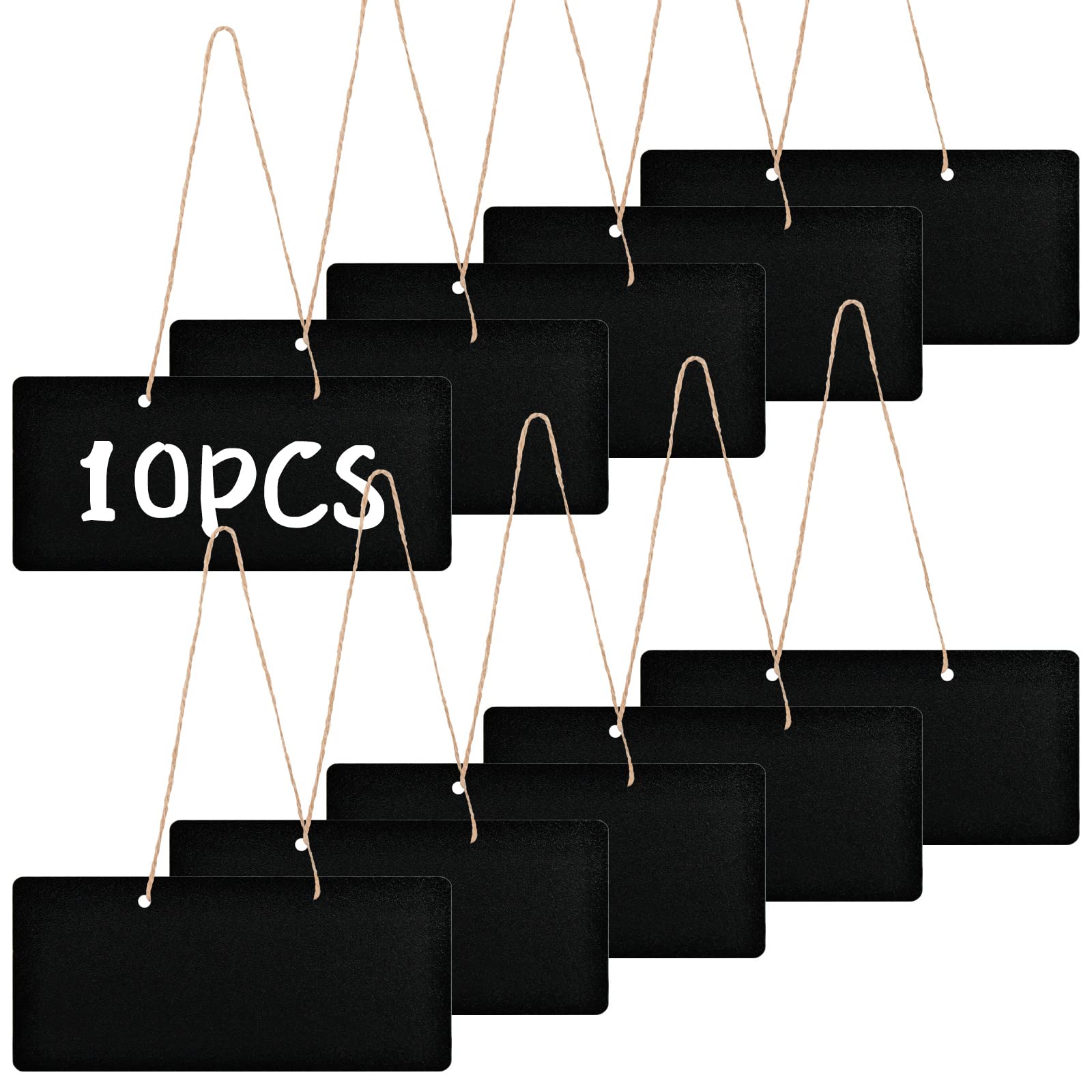 10pcs Chalk Board, Small Chalkboard Signs Erasable Wooden Rectangle with Hanging Twine for Home Office Weddings Parties Restaurants Cafes Wall