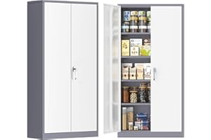 Superday Metal Storage Cabinets, 71" Steel Storage Cabinet with Lock, Tall Garage Cabinet with 2 Doors and 4 Adjustable Shelves for Home Office, Classroom, File, Easy Assemble(Double Grey)