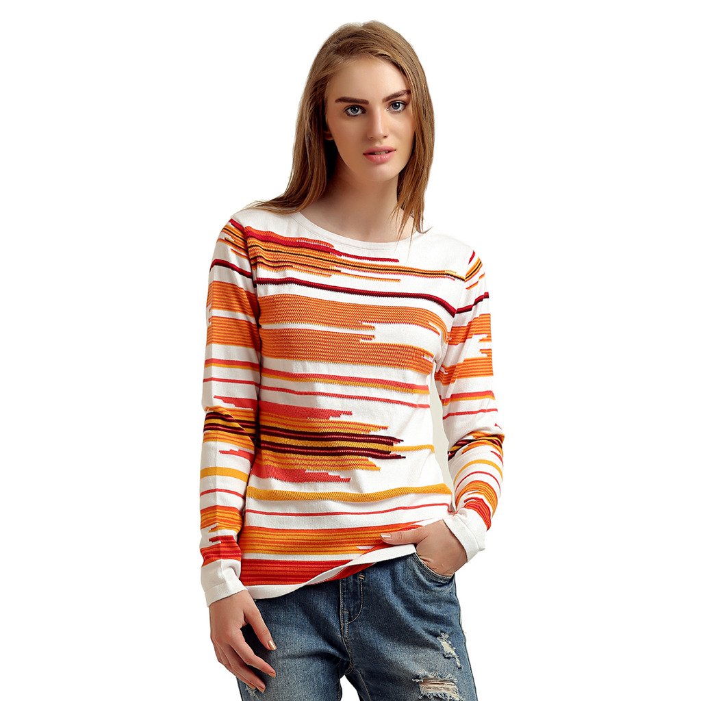 moda elementi women's striped acrylic pullover