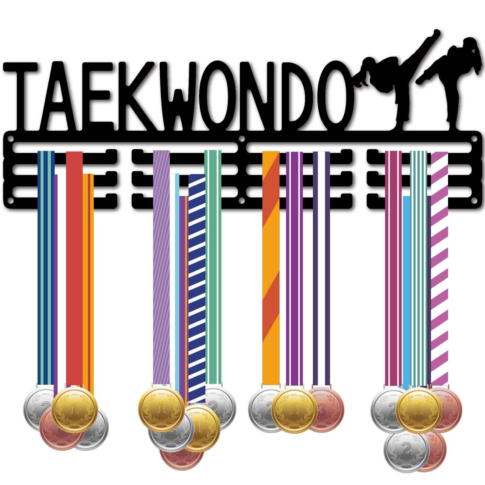 CREATCABIN Taekwondo Medal Holder Medal Hanger Medal Rack Display Sports Medal Hanging Awards Metal Wall Mounted Home Room Decor Gift for Women Men Athletes Player Race Winner Black 15.7x5.9 Inch
