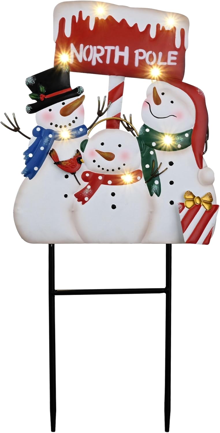 Decorative Garden Stakes - TERESA'S COLLECTIONS Outdoor Christmas Decorations Snowman Yard Stake with Solar Light, Waterproof Garden Decorative Stake for Yard Decor, Winter Xmas Sign for Lawn Patio Porch House Outside, 22''