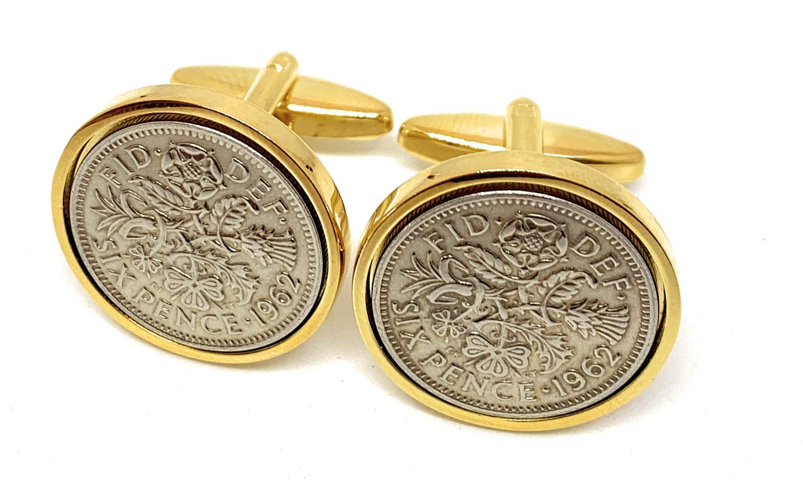 Premium 1962 Lucky sixpence cufflinks for a 64th Birthday cufflinks GLD