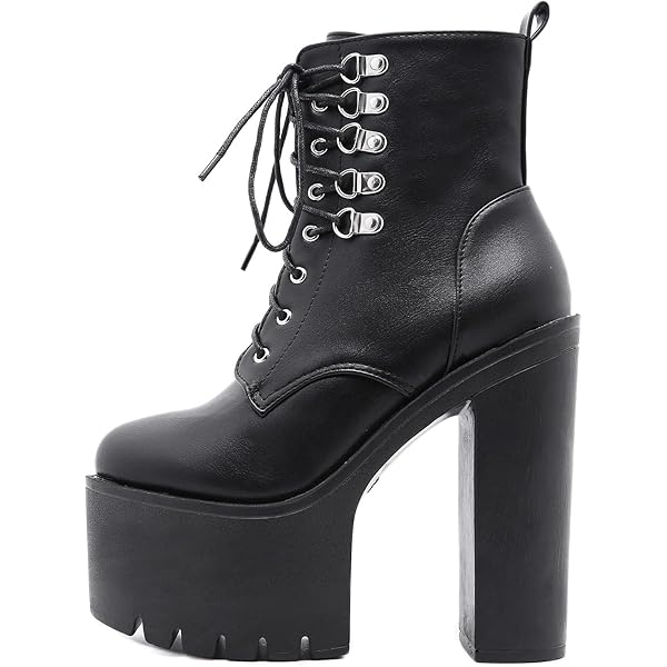 Amazon.com | onlymaker Square Toe Ankle Boots with Grommets Black