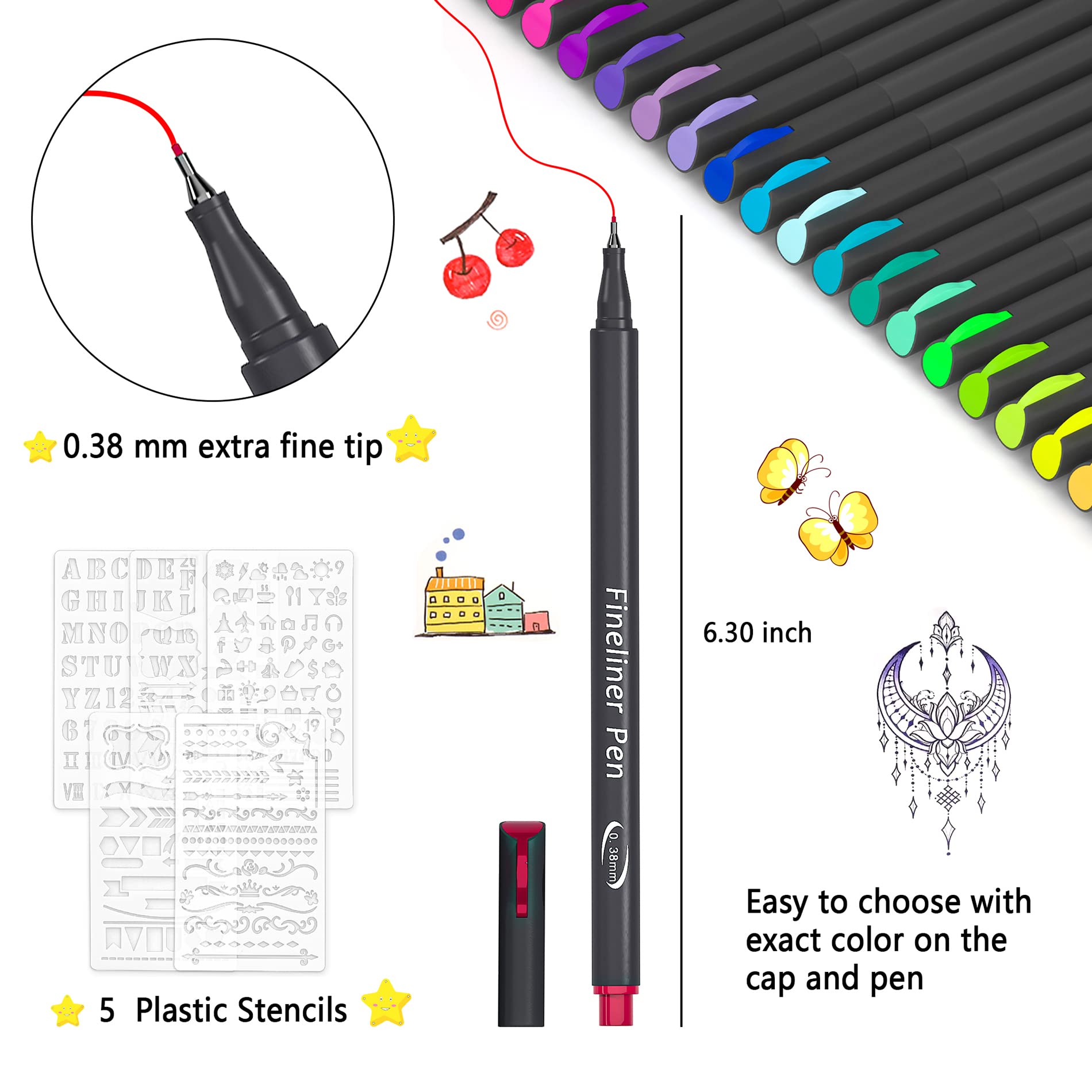 45 Pack Planner Colored Pens, 40 Colors Pens with 5 Stencils, Fineliners for Journal Planner Note Calendar Writing Coloring, Drawing, School Office Art Supplies