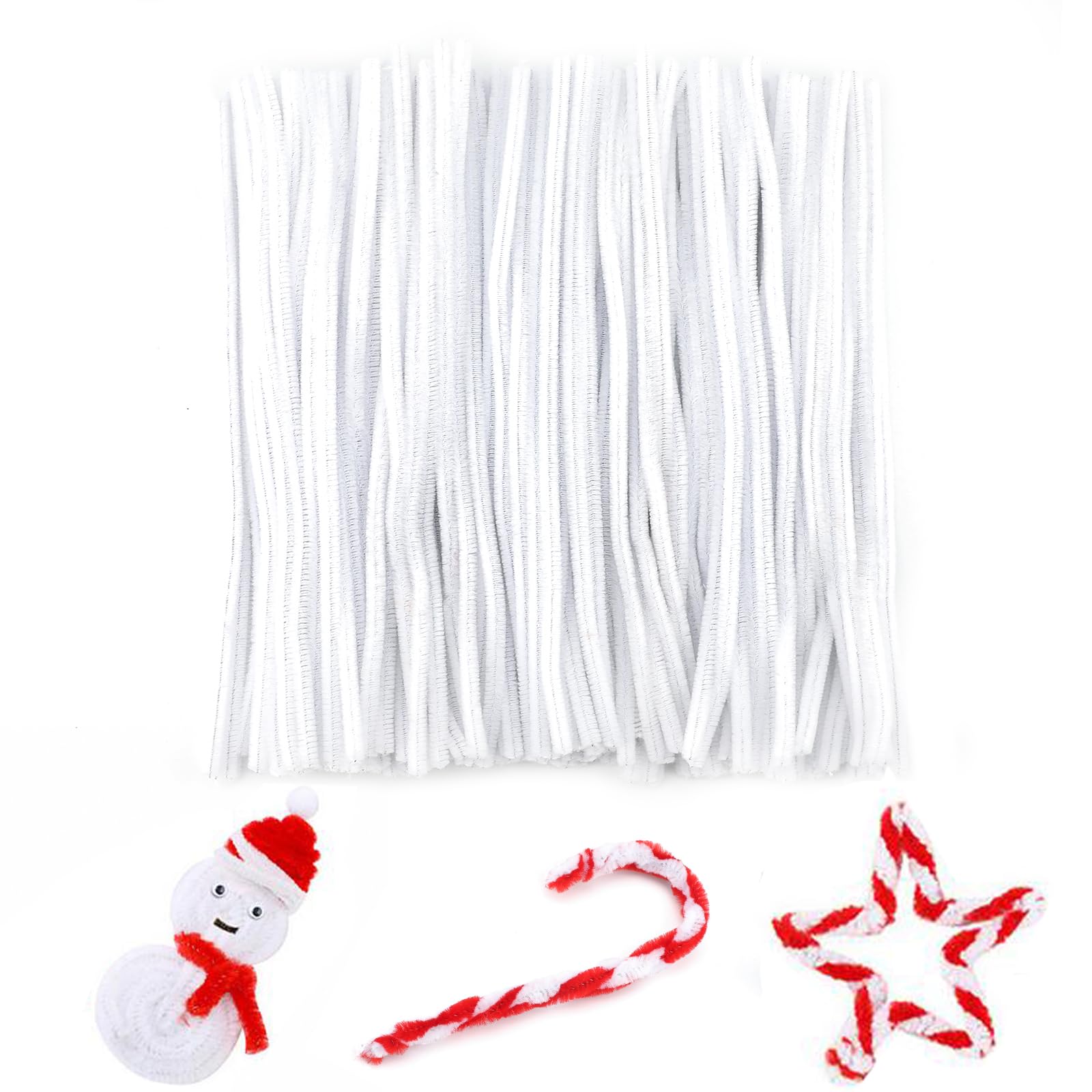 G2PLUS White Pipe Cleaners for Craft, 200PCS Long Chenille Stem for DIY, 30cm Crafting Pipe Cleaners for Christmas Tree Project Decoration