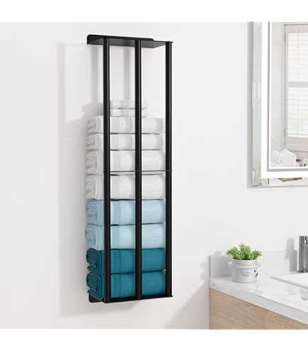 ROLIZOE Porte-serviettes rétractables pour salle de bain, 38 à 75 cm de hauteur, réglable en hauteur, avec étagère et crochets, porte-serviettes en métal à fixation murale, peu encombrant, pour