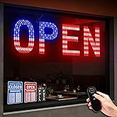 LED Open Signs for Business, exTopGoal 30"x10" Large Bright Open Sign with Remote and 12 Scene Modes, Light Dimmable Window Sign for Store Shop Storefront Bar Cafes - US Flag