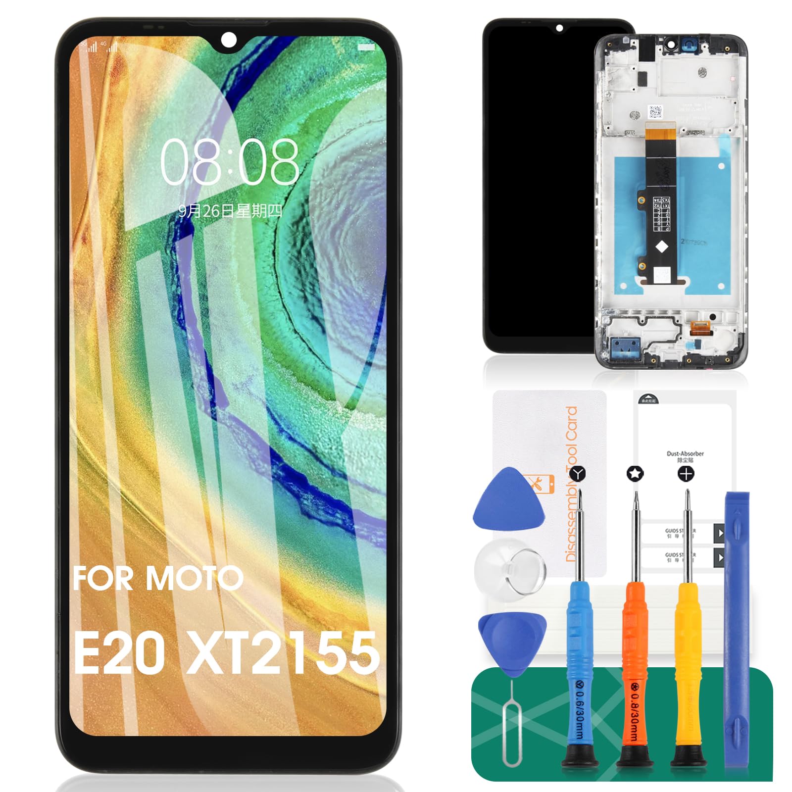 For Motorola Moto E20 LCD Screen For Motorola E20 Screen Replacement E20 LCD Display XT2155 Touch Digitizer Assembly XT2155-1,XT2155-3 Repair Parts Kits(Black With Frame?