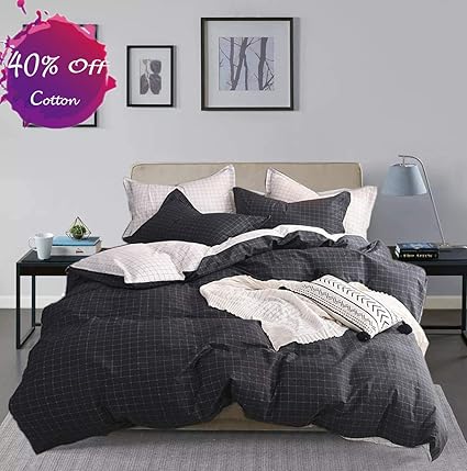Karever Men Grid Bedding Set Black White Plaid Duvet Cover Sets