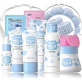 Milk Skin Care Kit Teenage Girls Gifts - 11PCS Skin Care Set Nourishing - Skin Care for Teens 10-12 - Smooth & Hydrating Skincare Gift Set - with Toner,Eye Cream,Serum,Facial Sponges,Headband