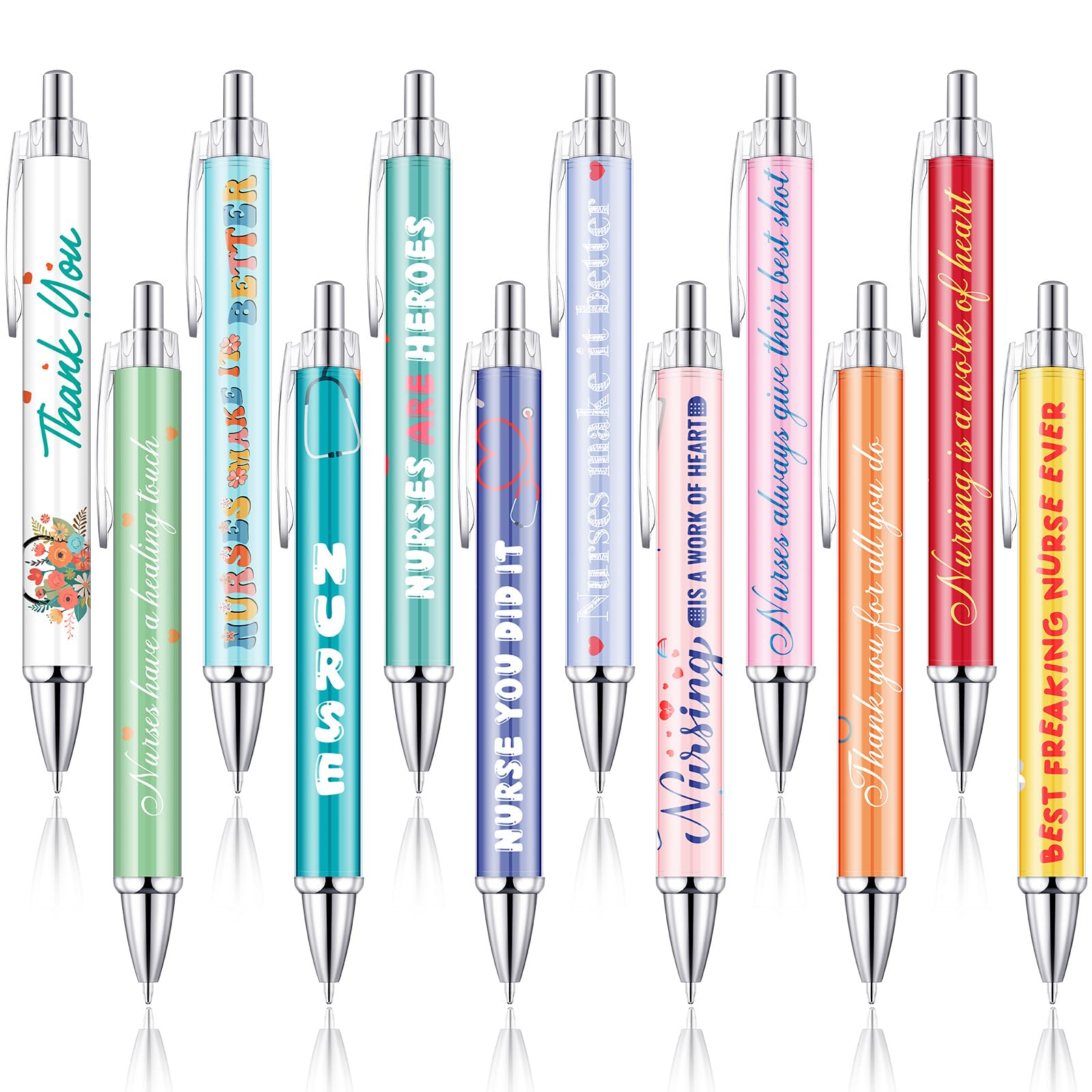 Clabby 12 Pcs Nurse Ballpoint Pens Retractable Lovely Cartoon Ink Pens Funny Gift for Nurse Week Doctor Medical Assistant Student Appreciation Gift (Inspirational)