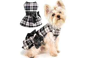 Yikeyo Plaid Dog Dress for Small Dogs Girl, Winter Warm Fleece Lining Female Small Dog Clothes, Pet Outfits Coat, Cat Apparel for Holiday,Christmas,Small,Black
