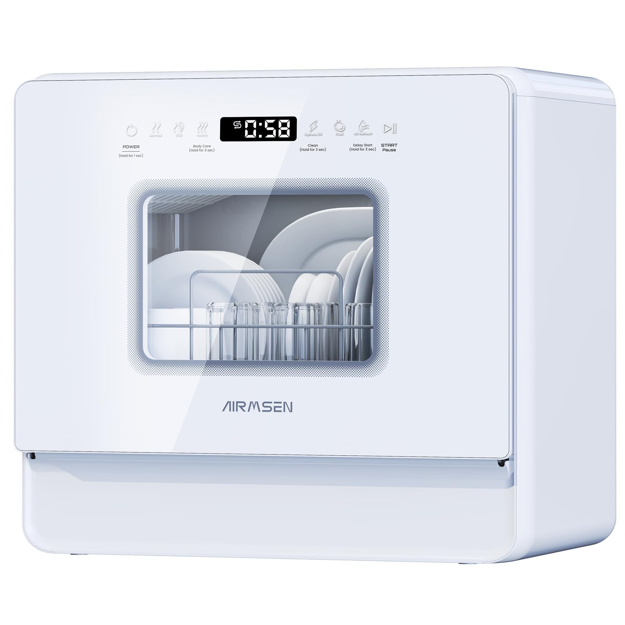 AIRMSEN Tischgeschirrspüler Mini Geschirrspüler mit Weichwasseranlage, 7+2 Programmen & 5L Wassertank, Kompakte Spülmaschine mit/ohne Wasseranschluss, Ideal für Wohnungen Wohnmobil Weiß