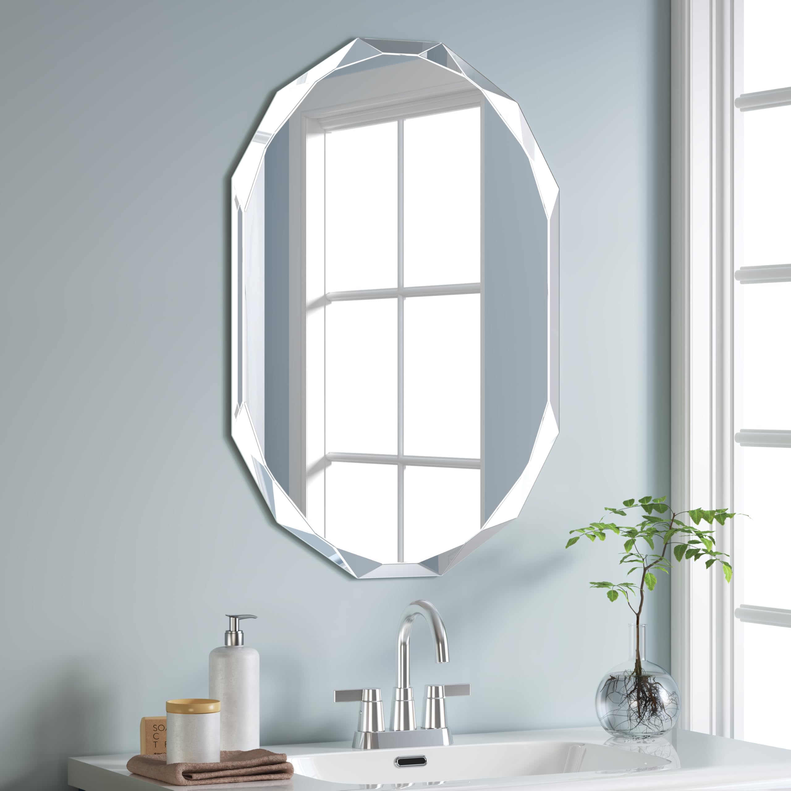 Photo 1 of GOAND Silver Wall Mirror-Beveled Edge Frameless Mirror for Bathroom, Vanity, Bedroom, Rectangle Mirrors ?19.5X27.6inch?
