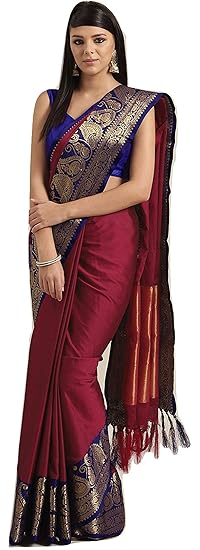Women's Kanchipuram Cotton Silk Saree With Unstitched Running Blouse