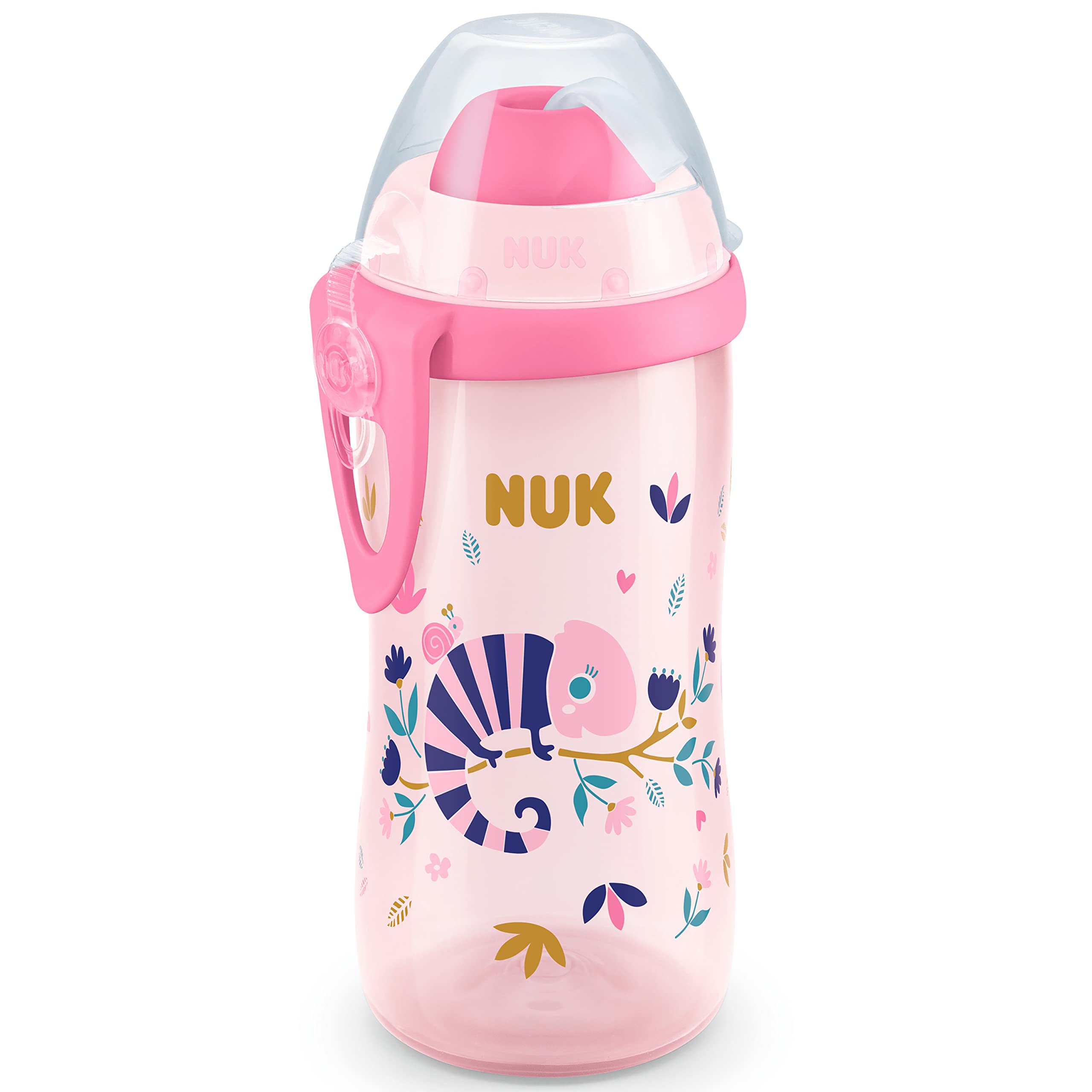 NUK Flexi Cup Drinking Bottle with Soft Straw Chameleon Effect 300 ml 12+ Months Leak-Proof BPA Chameleon (Pink)