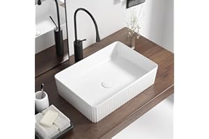 QISHKA Rectangular Vessel Sink 20 Inch Above Counter - White Ceramic Rectangle Countertop Bathroom Sink, 20" x 13.5" Modern Vanity Art Basin Porcelain Hand Was