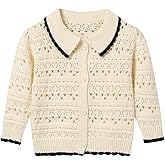 Seuyae Baby Girl Eyelet Knit Cardigans Cotton Lapel Collar Button Up Sweater Cardigan 3M-3T