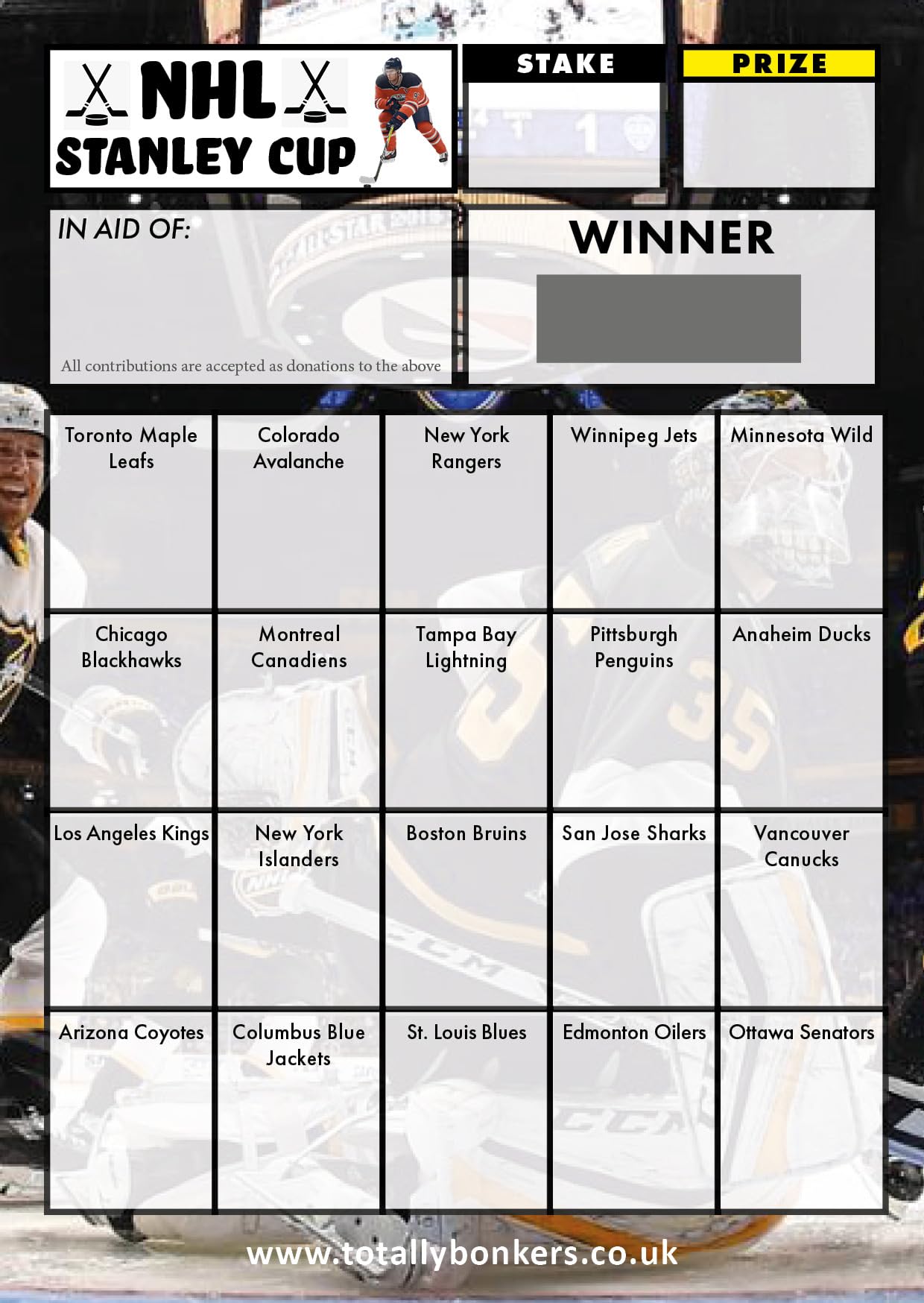 Totally Bonkers - Ice Hockey Fundraising Scratch Cards - 20 Square - A6 (148x105mm) - 10 Pack - TB0048 - Blind Card