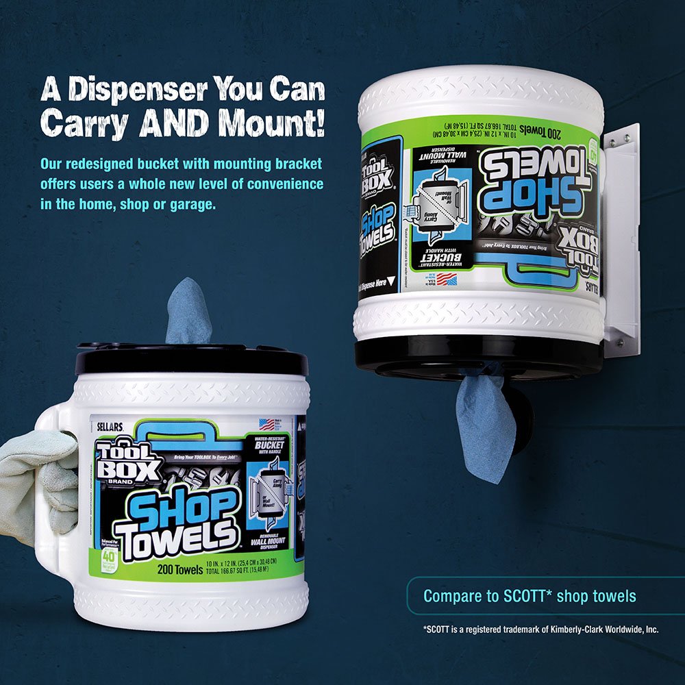 Sellars 55208 ToolBox Shop Towels Dispenser Bucket, 12" Length x 10