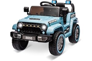 Hetoy Kids Ride On Truck Car, 12V Battery Powered Electric Vehicles Toy w/Parent Remote Control, Spring Suspension, 3 Speeds, LED Lights, Music & Horn, Electric Cars for Kids, Gift for Boy Girl, Blue