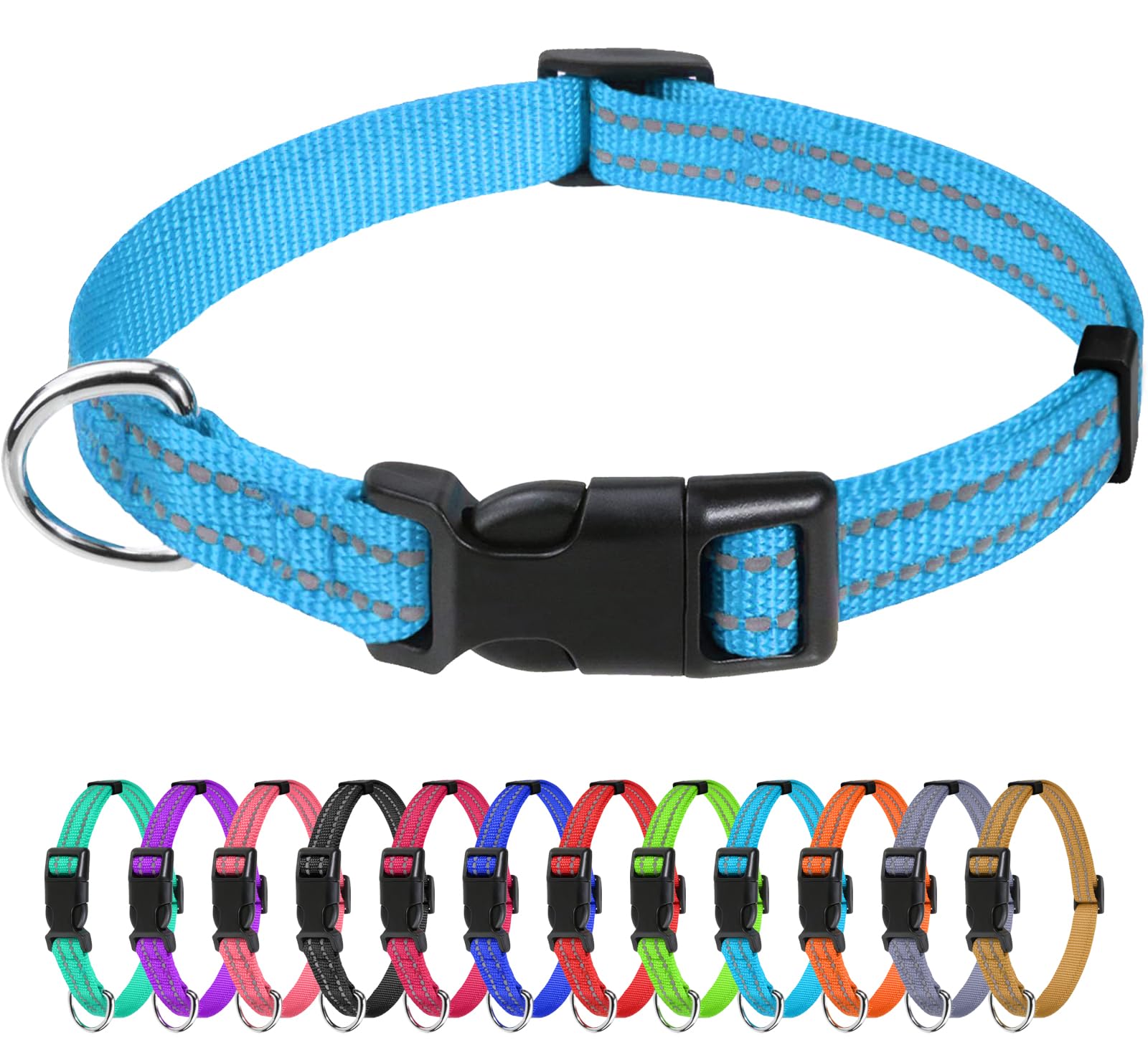 TagMe Reflective Nylon Dog Collars, Adjustable Classic Pet Collar with Quick Release Buckle for Puppy, SkyBlue, 1.0 cm Width