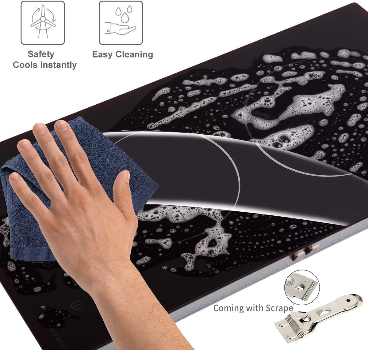 NOXTON Ceramic Cooktop, Built-in 2 Burners Electric Cooktops Stove Electric Hob Cooker With Touch Control Child Lock Timer Easy To Clean 3000W with Hard Wire for 220V~240V: Appliances