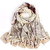 Bestshe Silk Feeling Long Scarf Fashion Floral Large Scarf Satin Shawl Wraps for Women with Gift Packed
