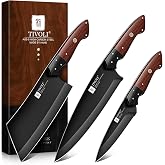 TIVOLI Kitchen Knife Set 3pcs - Chef Knife Set with Full Tang Wooden Handle | German High-carbon Steel, Full Tang, Ergonomic Walnut Handle, Gift Box, Dual-Tech Black Shield