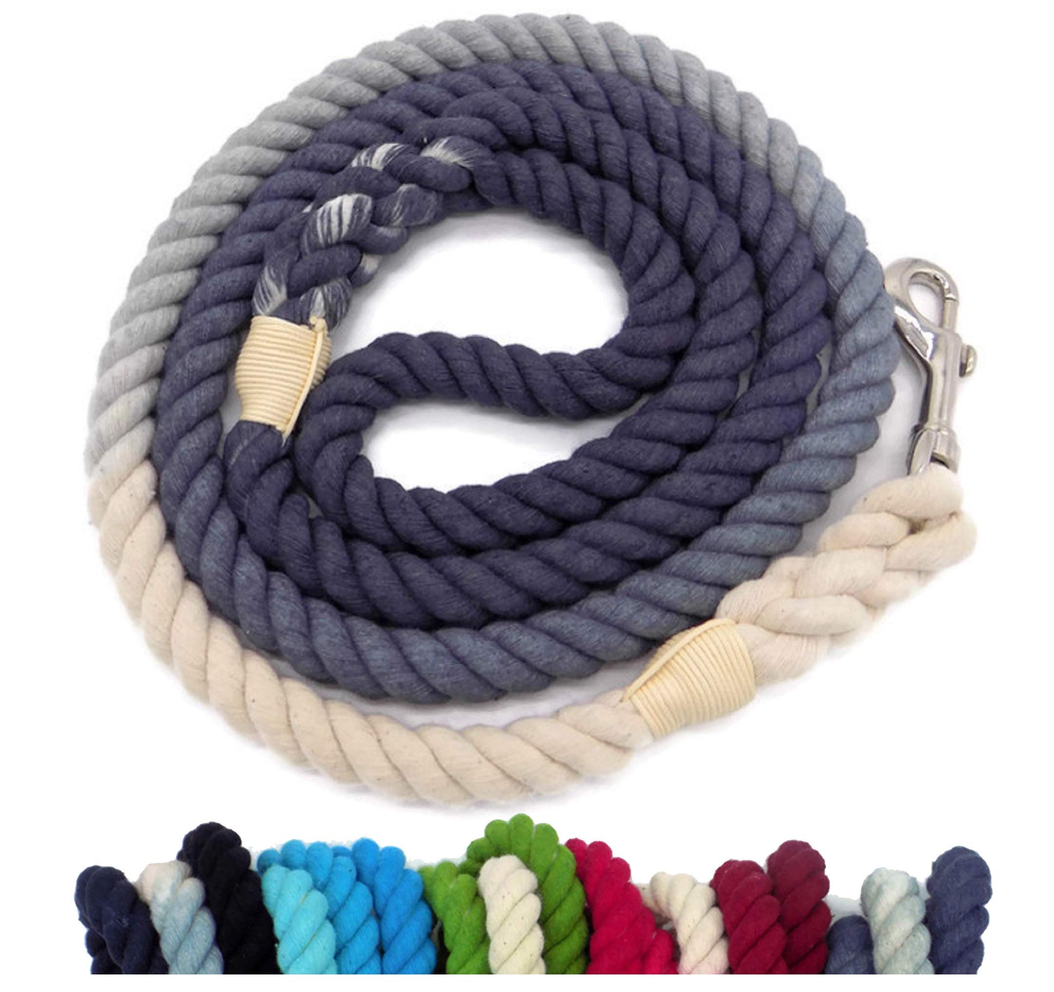 Sier 5ft Ombre Rope Dog Leash Braided Cotton Heavy Duty Strong Durable Multi-Colored (Steel Grey) — image 1