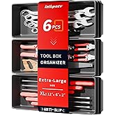 【6 PCS Extra-Large】 Tool Box Drawer Organizer Trays with Non-slip Pads, Heavy-Duty Tool Chest Drawer Organizer for Rolling Tool Chest and Garage Drawers, Truck Toolbox organizer and Workbench Storage