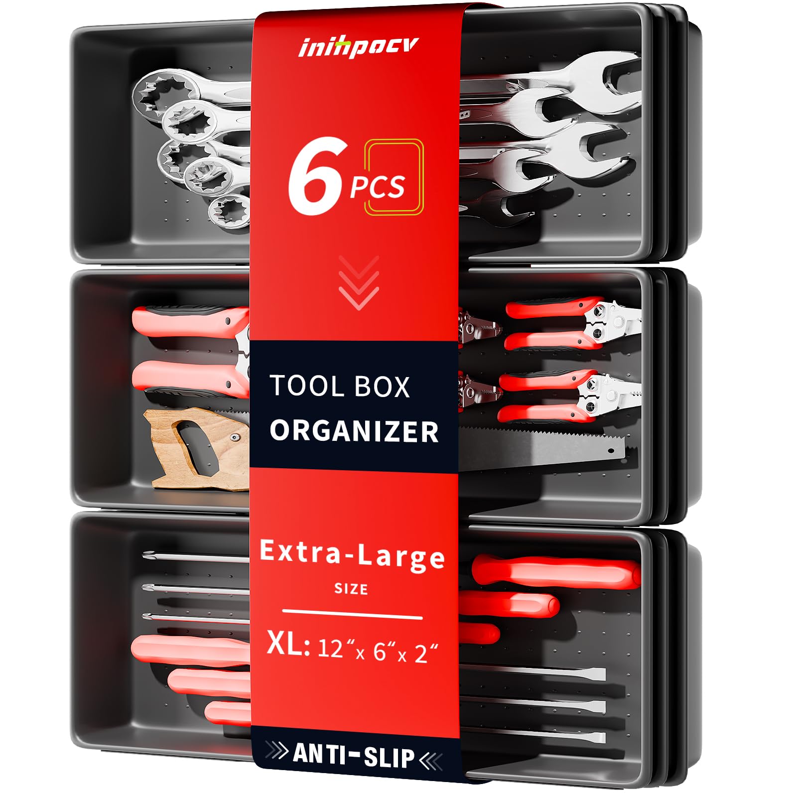 Photo 1 of ?6 PCS Extra-Large? Tool Box Drawer Organizer Trays with Non-slip Pads, Heavy-Duty Tool Chest Drawer Organizer for Rolling Tool Chest and Garage Drawers, Truck Toolbox organizer and Workbench Storage
