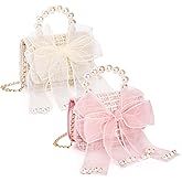 Ntwoiee 2 Pack Girls Purse,Purse for Little Girls, Mini Toddler Crossbody Purses with Bowknot, Cute Fashion Princess Handbags with Pearl Handle, Detachable Gold Chain