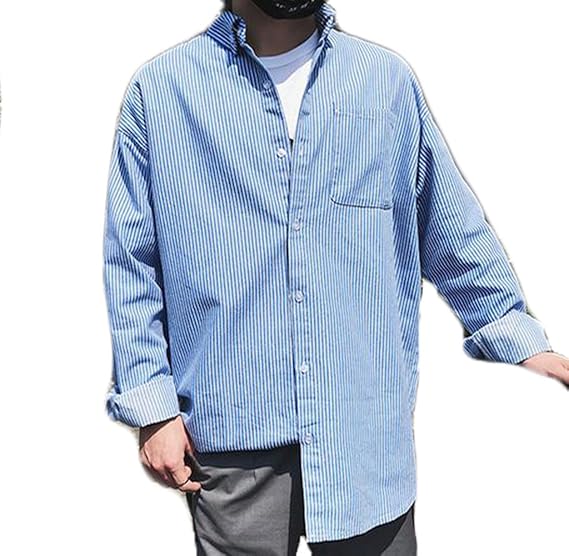Amazon Feilei 春夏 ストライプ シャツ メンズ 長袖 デニムシャツ