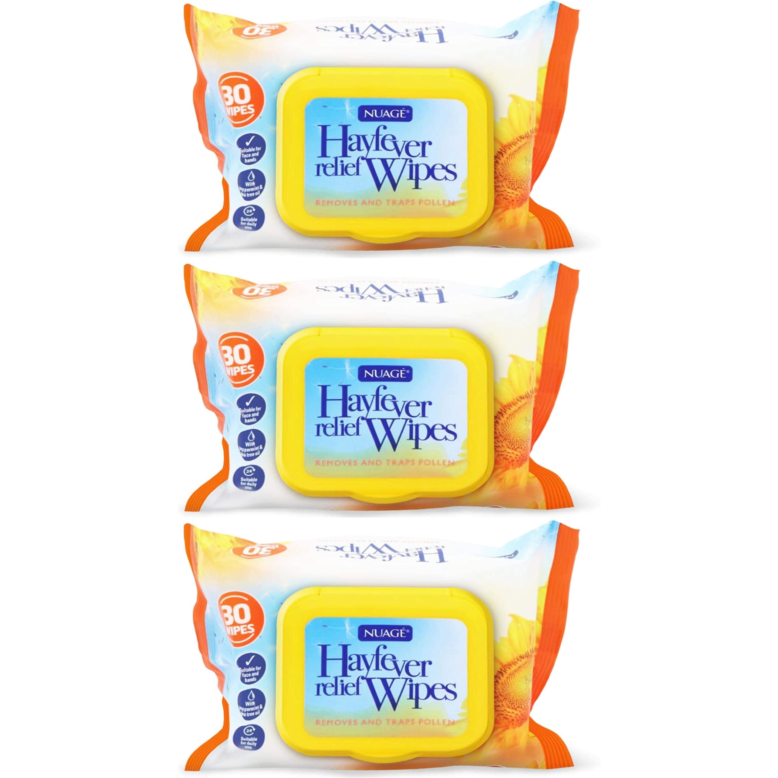 Nuage Hayfever | Allergy Relief Wipes | Natural Remedy for Hay Fever 30 Wipes | Resealable Pack | Suitable for Face and Hands | Pack of 3 (90 Wipes in Total)