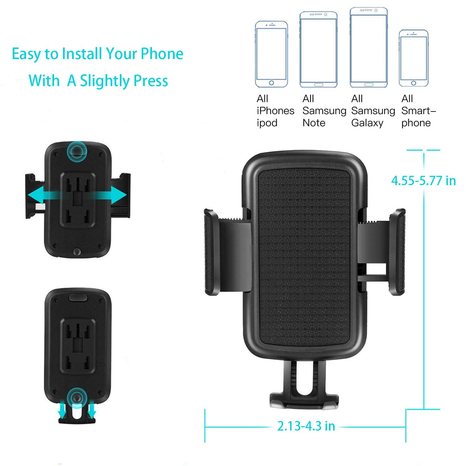 Denmer Cell Phone Cup Holder for Car, Cup Holder Phone Mount Cradle Mount Compatible for iPhone XR/XS/Max/X/8/8 Plus/7/7 Plus, Samsung S10/S10e/S9+/8/8 Black