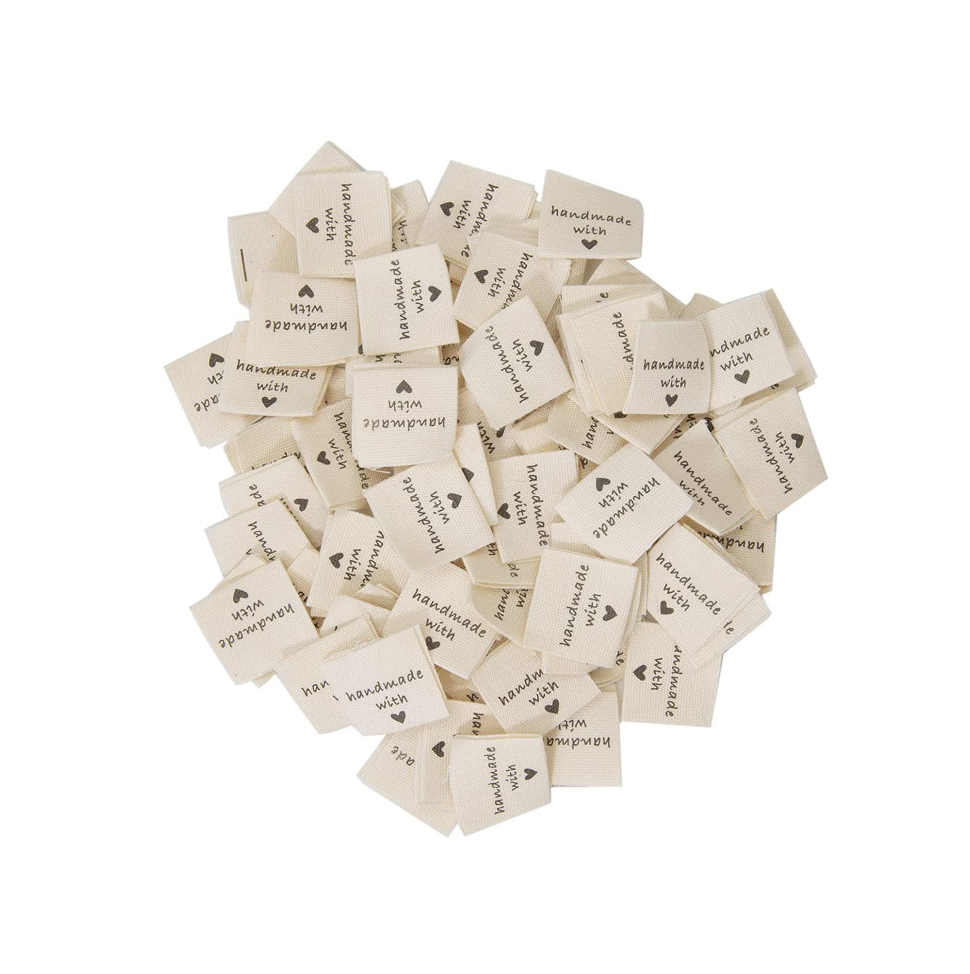 Handmade with Love Fabric Labels,100 PCS Labels Tags Textile Sew-on Label Costume Clothing Labels Handmade Sewing Labels for DIY Knitting Crafts Sewing Decorations 2*4CM