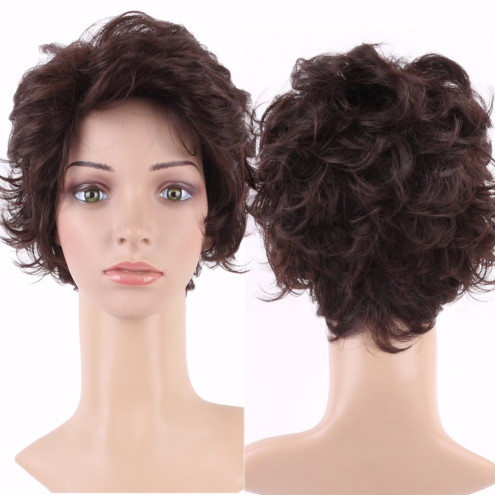 S-noilite Women's Short Wig Summer Style Full Wavy Curly Synthetic Hair Dark Brown Ladies Wigs โ image 1
