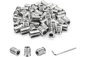 CZXNBI 1/4-20 Threaded Insert for Wood - 50pcs Nut Inserts for Furniture, with Hex Socket Drive (Silver, 1/4-20 x 20mm)