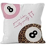 VRW Trendy Preppy Lucky 8 Ball Throw Pillow Covers 18x18, Coquette Pink Bow Decorative Pillow Covers for Girls Room Bedroom Dorm, Leopard Cheetah Print Accent Pillows Cover Pillowcases