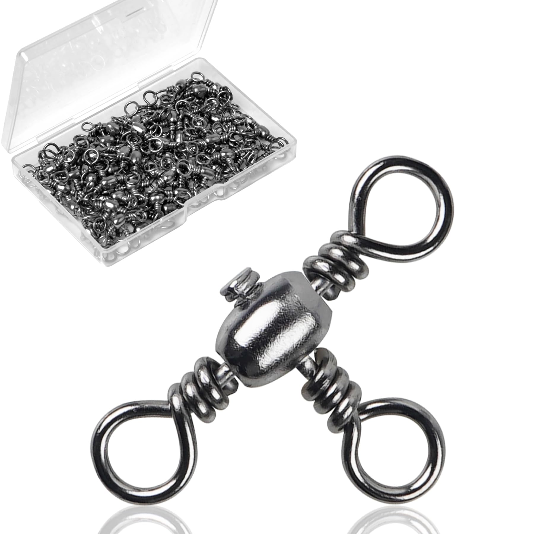Fishing 3 Way Swivels Crossline Barrel Swivel, 80pcs T-shape Three Way Swivels Saltwater Barrel Triple Swivel Fishing Tackle Connector for Catfish Trolling Surf Rig (2#-80pcs-82lb)