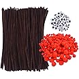Livder 475 Pieces Christmas Pipe Cleaners Sets, Include 145 Pieces Brown Chenille Stems, 190 Pieces Red Pom Poms and 140 Pieces Wiggle Eyes for Crafts DIY Making