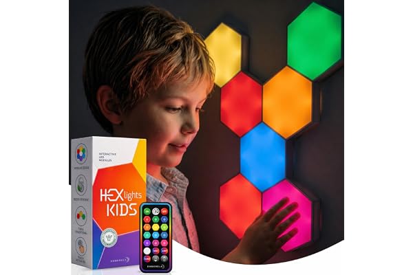 HEXlights Sensory Lights for Kids - 7pk Touch Hexagon Lights, Remote Controlled Tap Tap Wall Lights for Sensory Rooms - Calmi